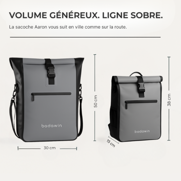 Dimensions et volume de la sacoche de vélo Badawin grise