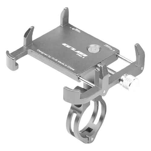 Support téléphone pour vélo en coloris gris, compatible avec de nombreux modèles de smartphones.